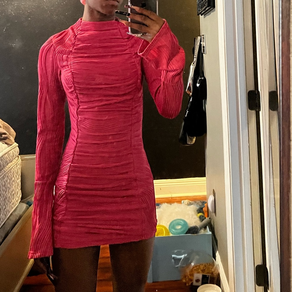 PINK long sleeve bodycon short dress